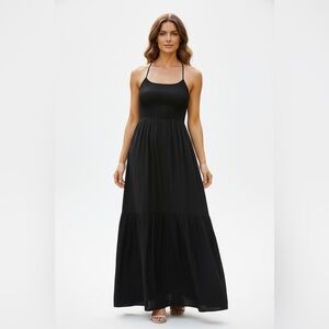 Universal Thread Black Boho  Slip Spaghetti Strap Maxi Dress w/ tie Back